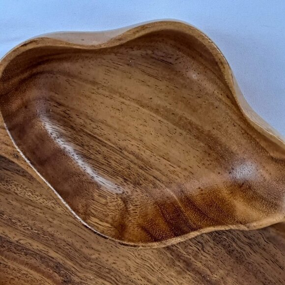 Vintage Monkey Pod Wood Leaf Serving Bowl Made In The Philippines - Picture 3 of 8